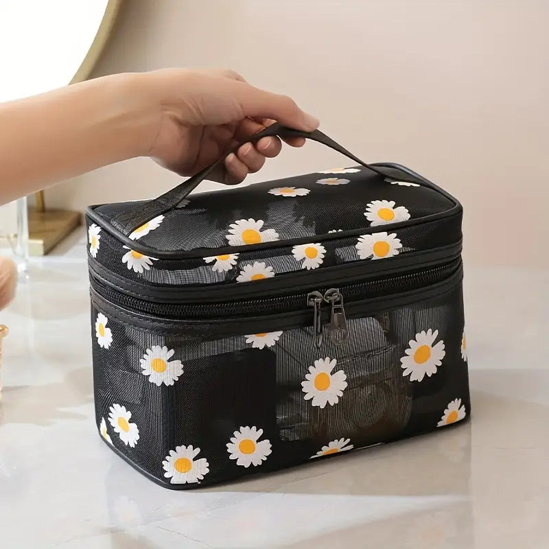 Set Of 2 Daisy Mesh Makeup Bag, Large Capacity Portable Travel Wash Bag, Cute Daisy Pattern Women Zipper Make Up Case, Multipurpose Hot Spring Mesh Bag, Wardrobe Suitcase Pouch Set Of 2 Daisy Mesh Makeup Bag, Large Capacity Portable Travel Wash Bag, Cute Daisy Pattern Women Zipper Make Up Case, Multipurpose Hot Spring Mesh Bag, Wardrobe Suitcase Pouch